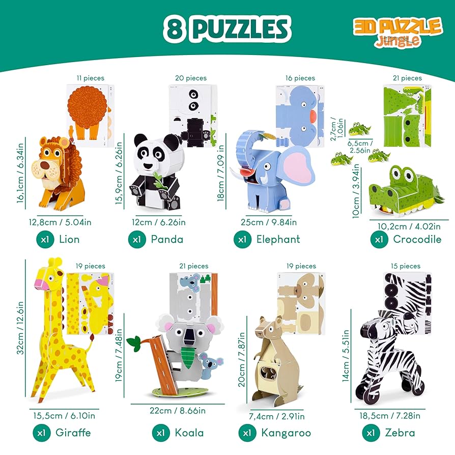 Amazon.com: 3D Puzzles for Kids Toys Jungle Animals Pack 8